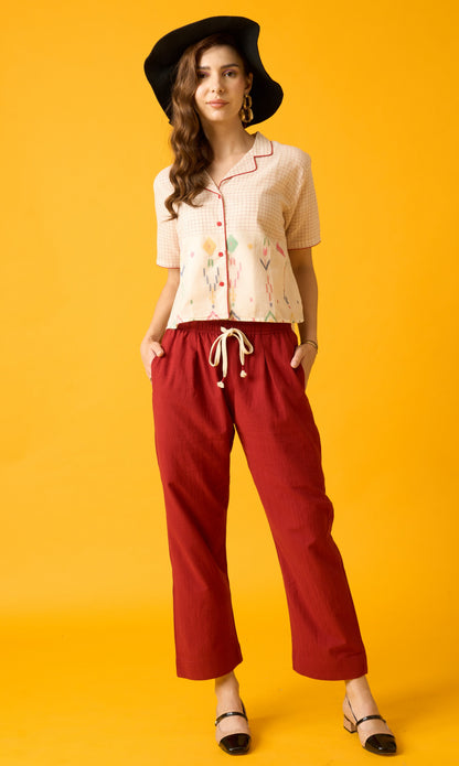 Cropped Off White Shirt With Multicolor Jamdani