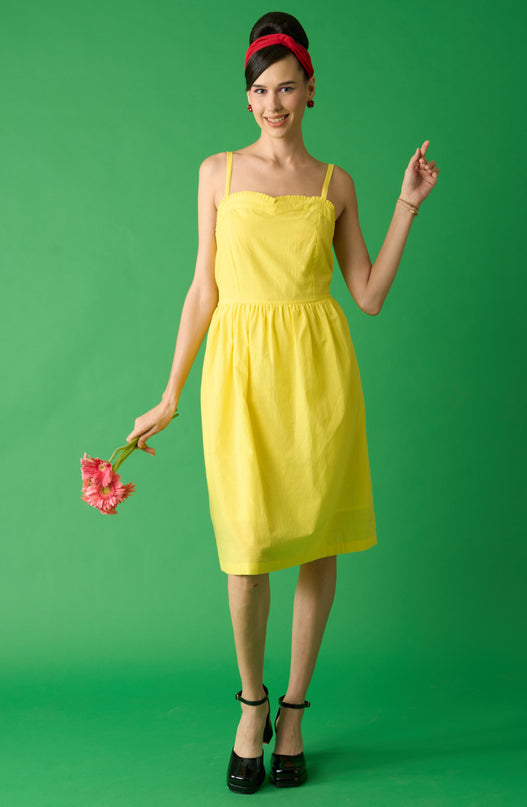 Yellow Slip Dress With Pleated Neckline
