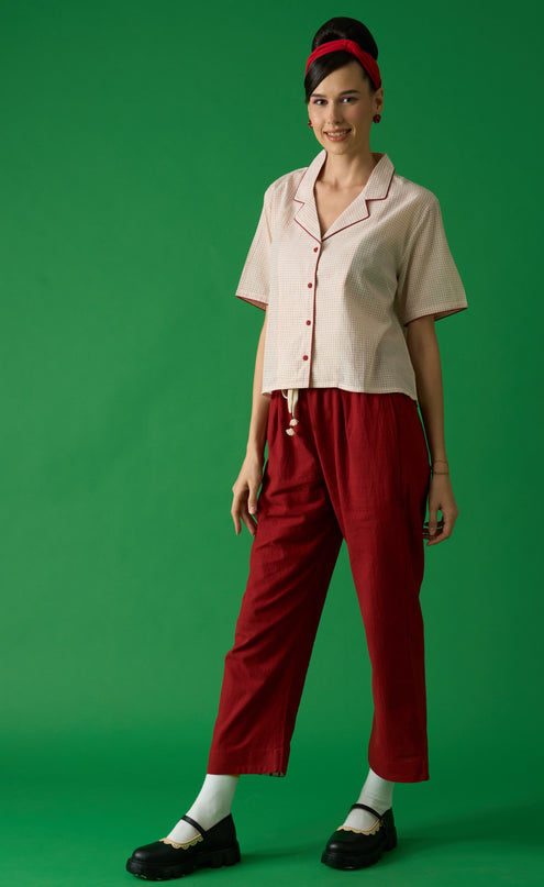 Red Checked Cropped Shirt