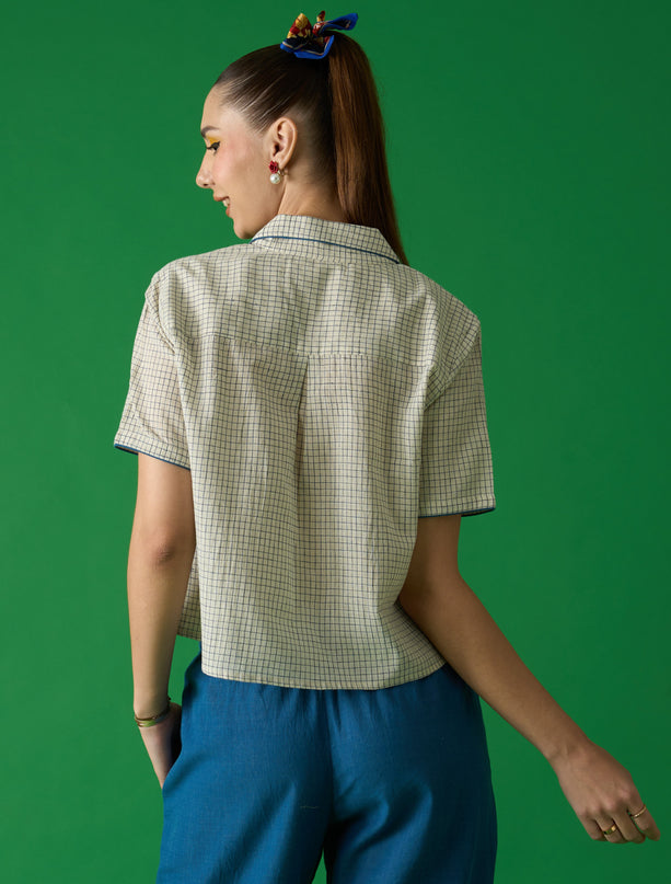 Blue Checked Cropped Shirt