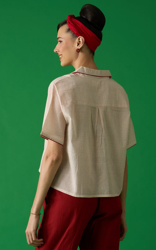 Red Checked Cropped Shirt