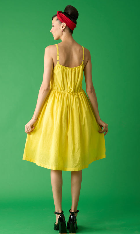 Yellow Slip Dress With Pleated Neckline