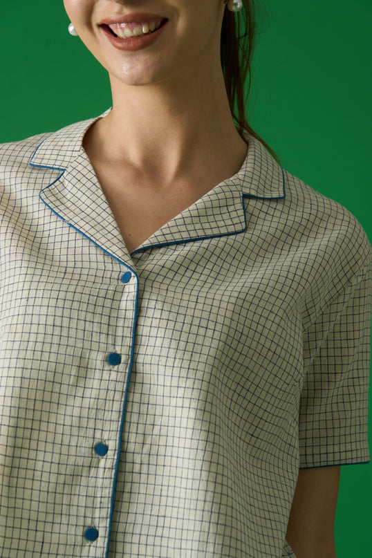 Blue Checked Cropped Shirt