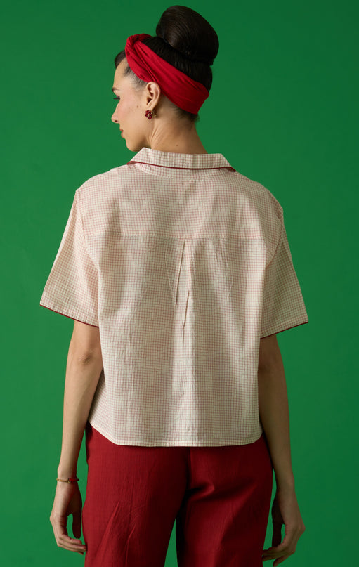 Red Checked Cropped Shirt