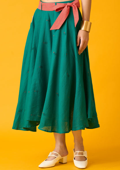 Green Midi Jamdani Skirt