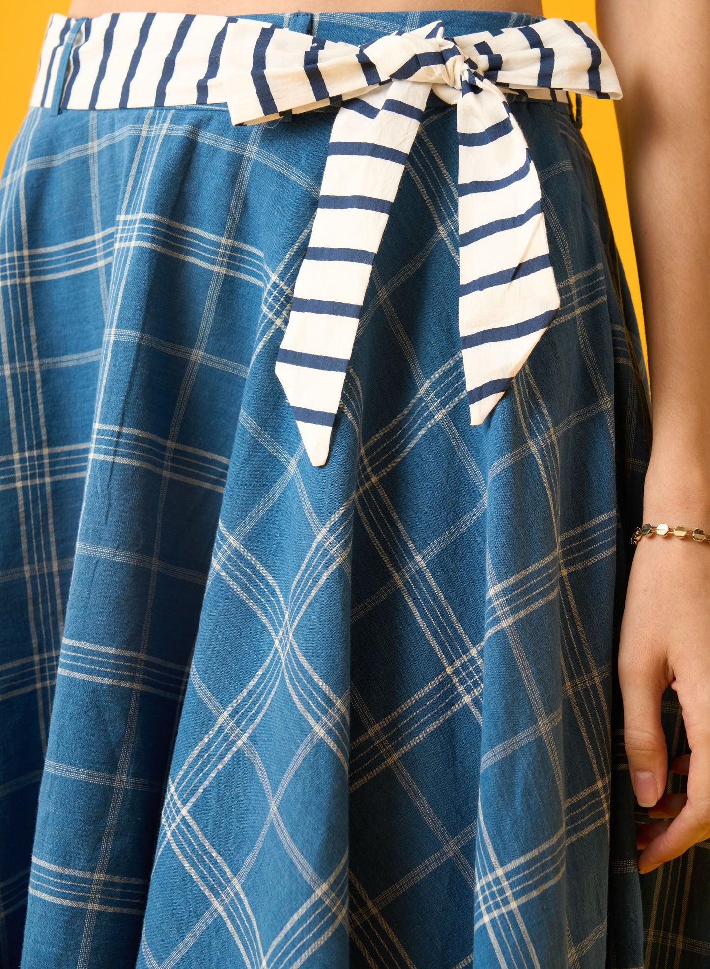 Cotton Midi Skirt In Blue And White Checks