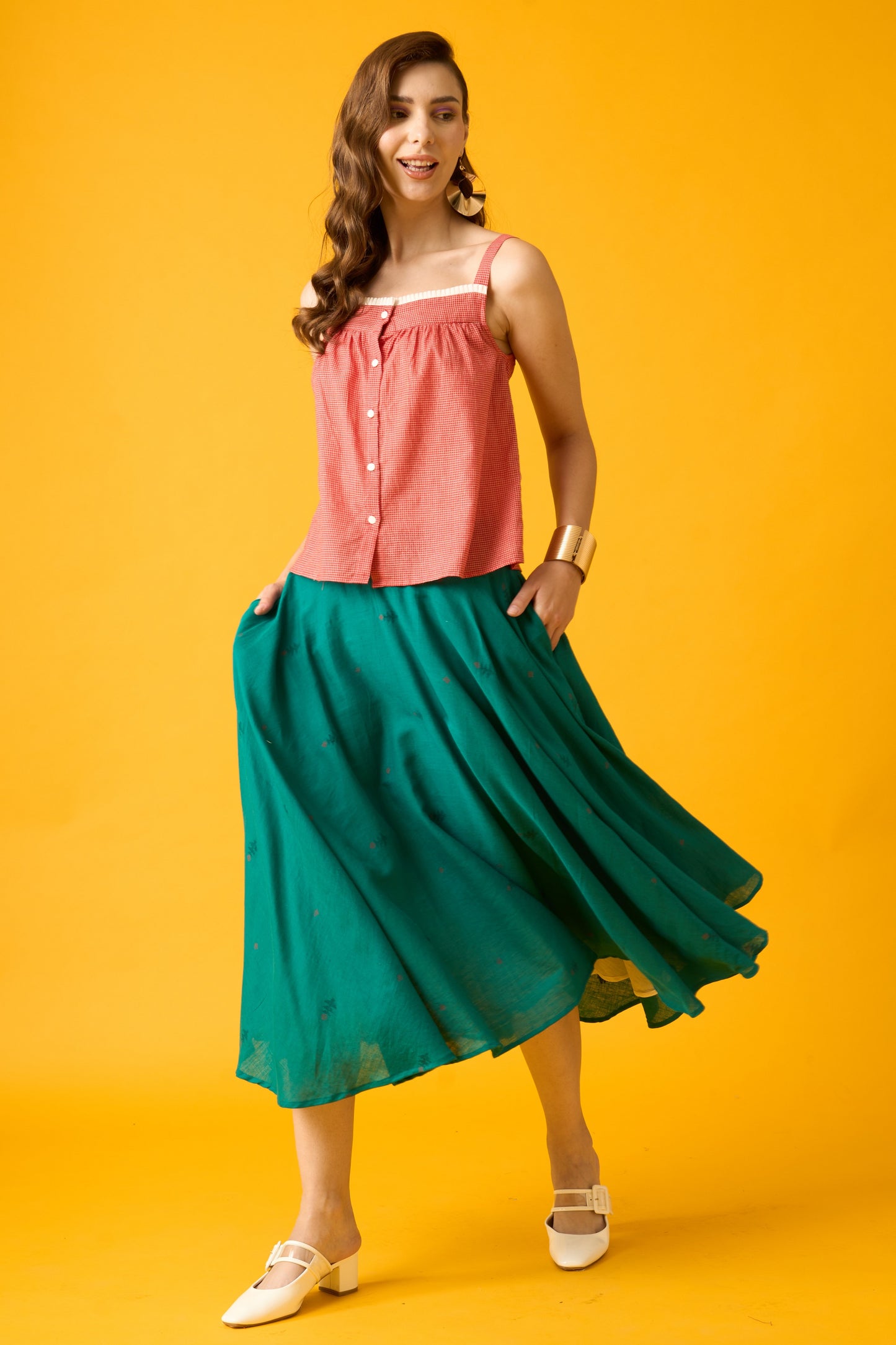 Green Midi Jamdani Skirt